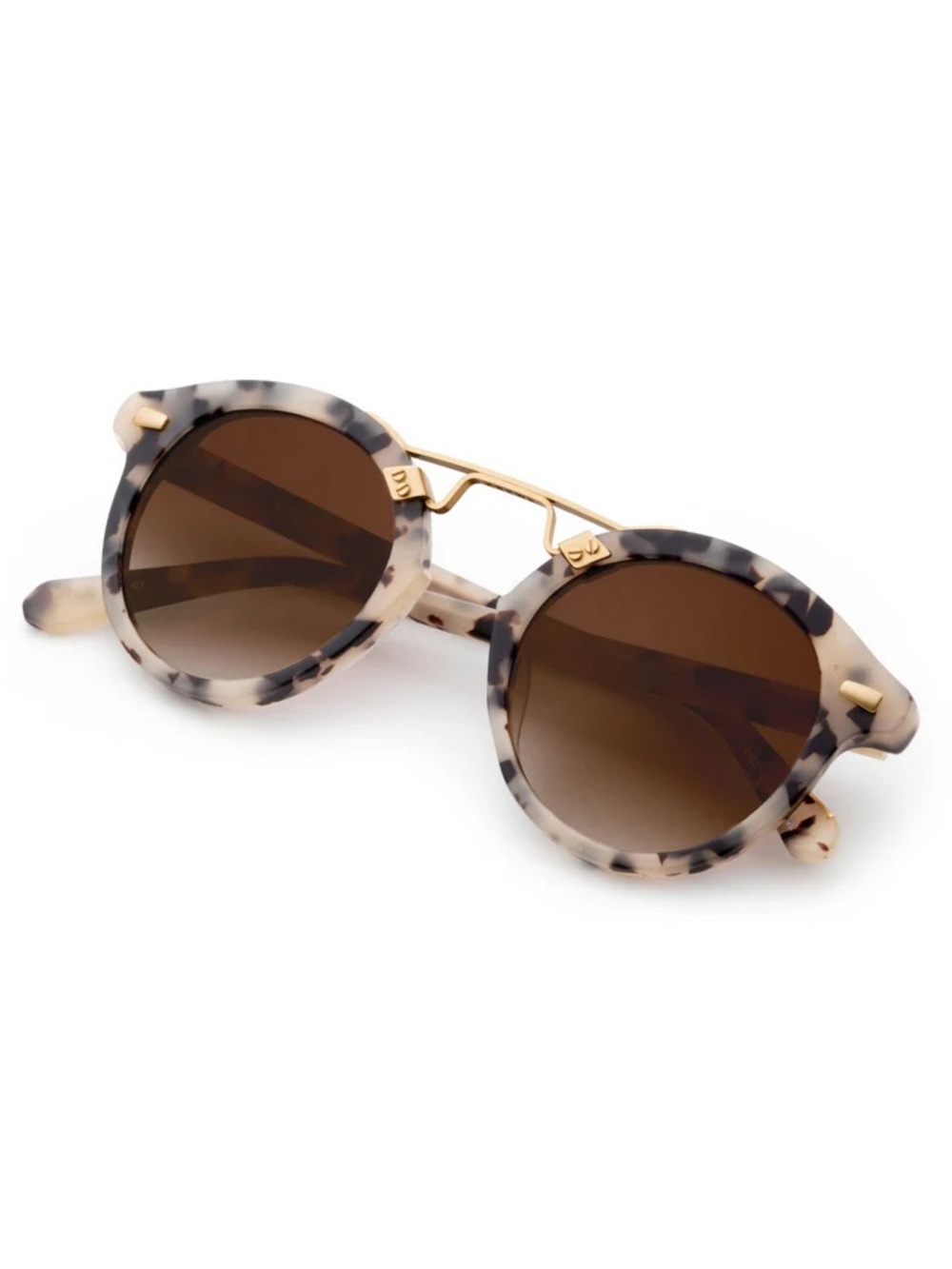 KREWE Round Tortoise and Gold Metal Sunglasses with Brown Lenses